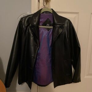 Me Jane Black Leather Jacket with Purple Lining